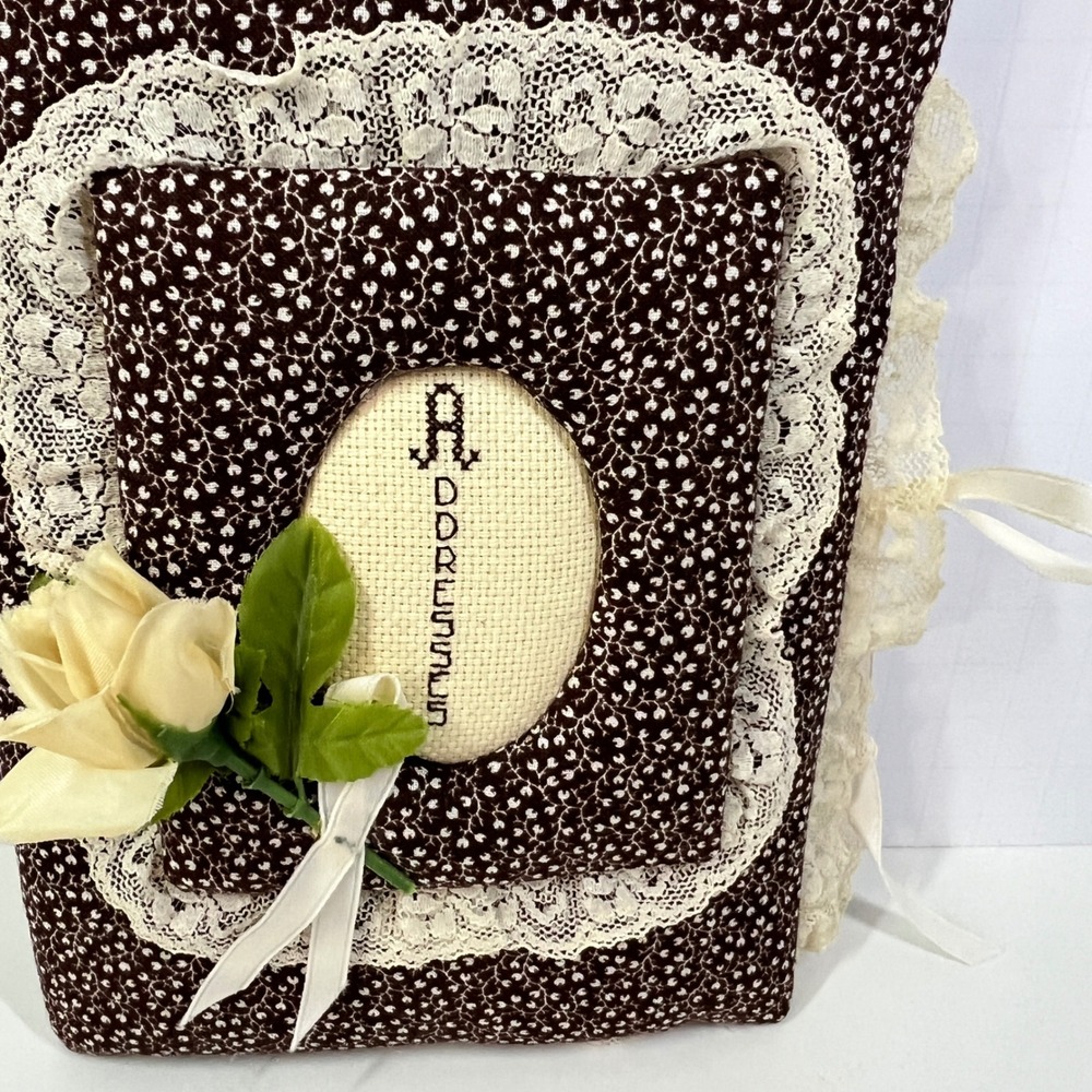 Vintage Dynamic Address Book Brown Calico‎ Floral Lace Cottagecore Ribbon Tie - Picture 2 of 11